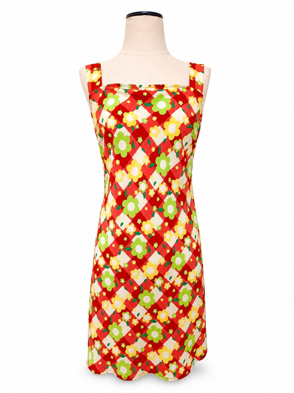 Vintage Mod Mini Dress Retro Y2K Flower Print Shift Pink Green Jonathan Martin